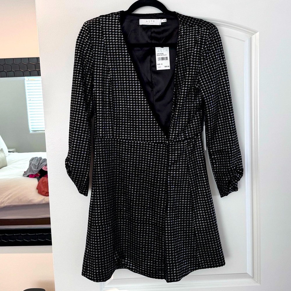 ASTR Metallic Dot Wrap Front Dress - NWT